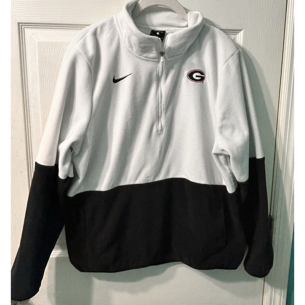 Nike Georgia Bulldogs Dri-FIT Fleece Quarter Zip Pullover White Black Womens L